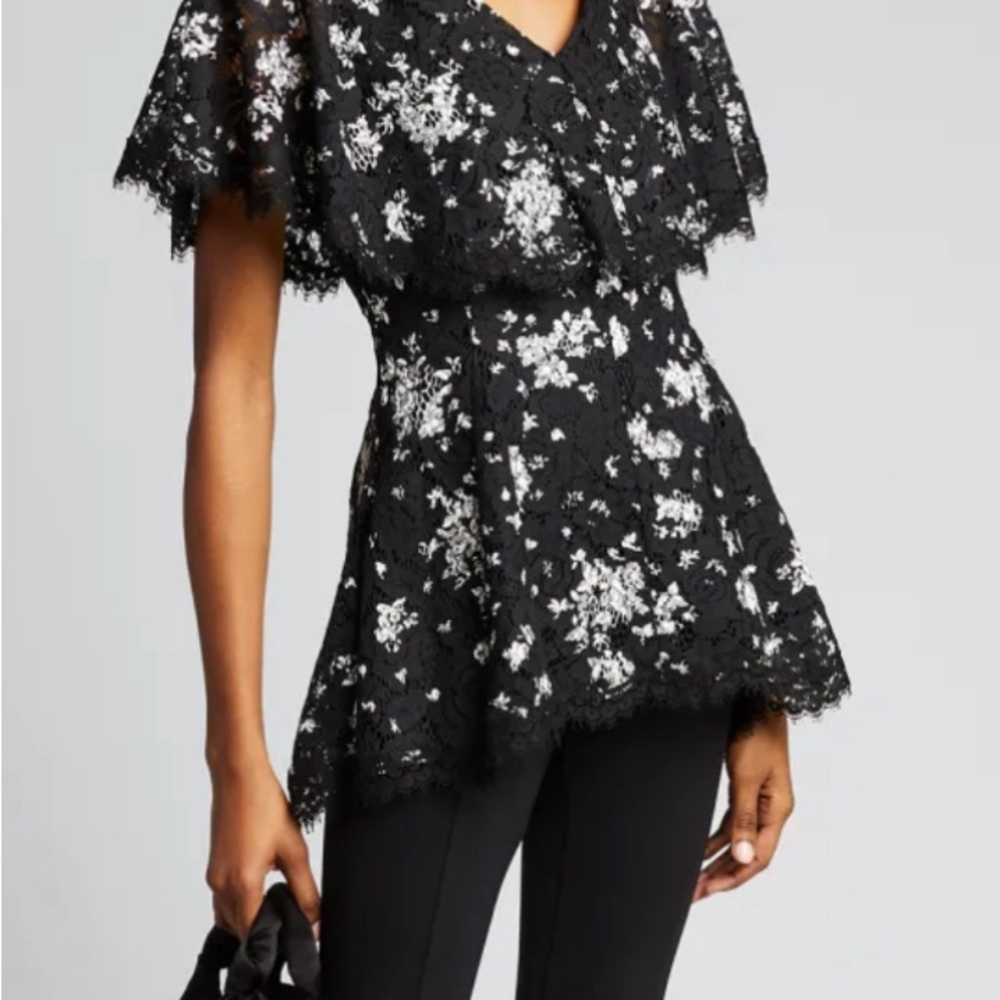 Lela Rose Black and White Lace Blouse